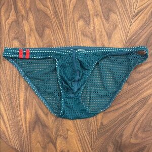 Teal Mesh Bikini Briefs with Red Details